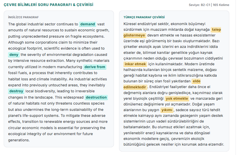 İngilizce çevre bilimleri paragrafı ve Türkçe çevirisi